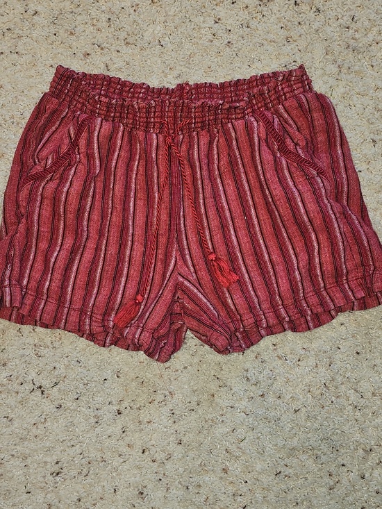 Briggs New York Pants - Briggs New York Red Striped Drawstring Linen Blend Women's Shorts